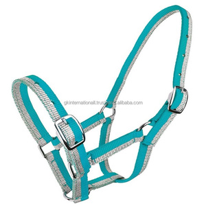 Halter de cheval en nylon à sangle en nylon bicolore exclusif en épi complet sur les tailles avec matériel antirouille en acier inoxydable nickel - Product Image 5