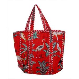 Bolso Tote de Algodón Natural Vintage Hecho a Mano para Mujer, Ecológico, Elegante, con Estampado de Bloques Sólidos, Cierre Abierto, de Alta Calidad - Product Image 2