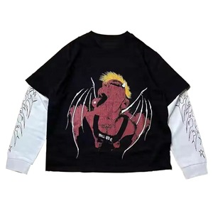 เสื้อเจอร์ซีย์ผ้าฝ้าย100% สำหรับผู้ชายเสื้อยืดคอกลมแขนยาวสองชั้นพิมพ์ลายดิจิตอลสีพื้น - Product Image 5