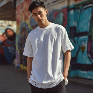 T-shirt formel pour homme en coton tricoté 100% avec ourlet brut et bordure à œillets, motif anti-plis, doux - Product Image 2