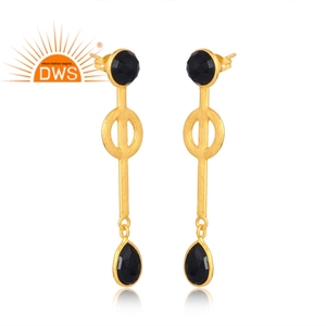 Última Venta de latón 18K Flash chapado en oro negro ónix piedra preciosa colgante pendiente Demi joyería fina fabricante - Product Image 3