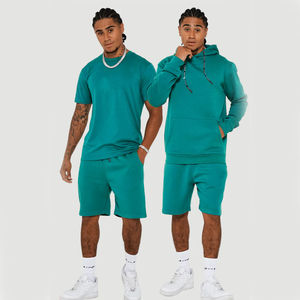 Venta caliente al por mayor transpirable hombres 100% algodón en blanco Sudadera con capucha y conjunto corto para hombres verano chándal conjunto hombres sudaderas con capucha - Product Image 4