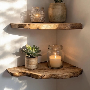 Handmade Warm Wood Slab <strong>Rustic</strong> Floating <strong>Shelf</strong> Irregular Live Edge <strong>Corner</strong> Display <strong>Shelf</strong> for Wall Decor Storage Holders &amp; Racks - Product Image 3