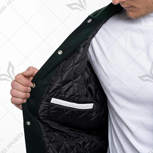 Blouson Bomber Unisexe d'Hiver de Haute Qualité OEM, Mélange de Laine, Manches en Similicuir, Doublure Matelassée, Bordure Côtelée, Chauffant - Product Image 4