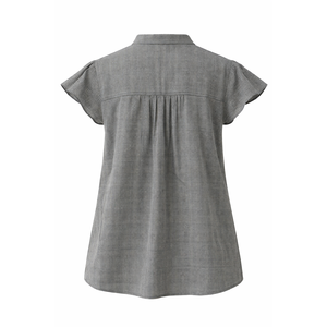 Top de Punto para Mujer, de Algodón, Transpirable, con Estampado a Cuadros, un Solo Botón y Manga con Volantes - Product Image 2