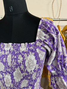 Hand Block Printed Indian Cotton Dress 100% Cotton Long Gown with Square Collar Casual Style Embroidered Indian <b>Tunics</b> - Product Image 4