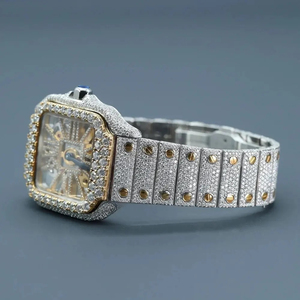Montre-bracelet de luxe exclusive pour hommes en acier inoxydable entièrement Moissanite taille brillant diamant jaune blanc ton à la mode - Product Image 3