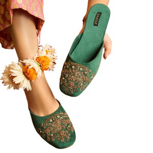 Comfort Designed Green Printed Handmade Anti-Slippery Non-Slip Sole Fashion Trend High Quality All-Season <b>Khussa</b> - Product Image 1