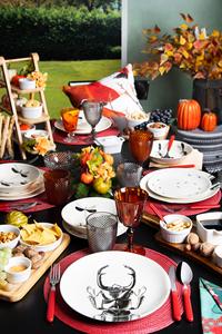 Ensemble de vaisselle en céramique ronde de 3 pièces, assiettes Faune & Flore par Excelsa, technique de tampographie, design animal noir - Product Image 2