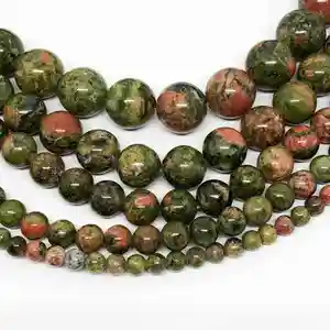 Natural Unakite Smooth 8mm Round Gemstone Beads Strand at Best Wholesale Price from Stones Manufacturer - AAA