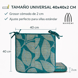Cojín para Silla con Diseño de Plantas, 40x40x2 cm, 100% Poliéster, Repelente al Agua, Acolchado, Funda Extraíble, Fácil de Limpiar, con Cierre, para Exteriores - Product Image 6