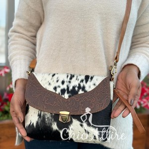 Bolso de mano de cuero de vaca en relieve occidental para mujer, nuevo diseñador tallado, monedero de lujo, bolso de hombro de cuero genuino - Product Image 1