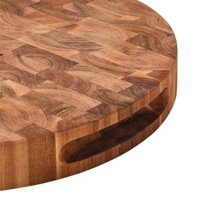 Planche à découper ronde en bois d'acacia à grain traversant, planche de boucher en bois pour couper la viande, planche à hacher en bois, planche de service - Product Image 6