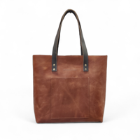 Bolso de Hombro Tipo Tote de Cuero Genuino Color Bronceado, Hecho a Mano, Estilo Vintage, Minimalista, Deportivo, con Cierre y Logotipo Personalizado