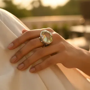 Art Palace Original 925 Silver Moissanite <b>Ring</b> with Citrine Gemstone for Unisex Statement Jewelry - Product Image 2