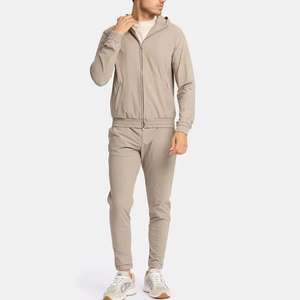 Venta caliente invierno hombres diseño en blanco chándales transpirables Conjuntos Casuales ropa deportiva algodón cremallera chaqueta Slim Fit pantalones con capucha - Product Image 3