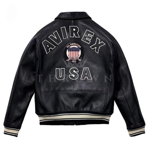 Avirex Men's Cow Skin <b>Leather</b> Eco-Friendly Reversible Bomber <b>Jacket</b> Waterproof Windproof Vintage Style Single Button Closure - Product Image 4