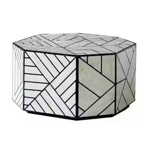 Table basse de forme ronde en incrustation d'os faite à la main pour meubles de salon par Crescent Crafts - Product Image 3