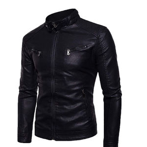 Chaqueta de cuero de imitación para hombre, chaqueta de cuero de motocicleta, abrigo ajustado con cuello levantado - Product Image 3