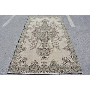 Alfombra turca Vintage área grande 4,9X8,7 pies clásico Beige verde patrón de retazos Material de lana respaldo de látex para dormitorio pasillo - Product Image 1