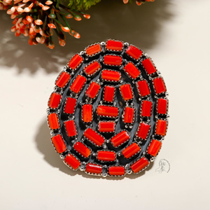 Anillo de declaración hecho a mano de Plata de Ley 925 de estilo clásico al por mayor, piedra preciosa de Coral para compromiso de mujer y fiestas de boda - Product Image 2