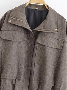 Chaqueta Bomber de Invierno 2026 para Mujer, Nueva, Casual, a la Moda, con Cuello Alto, Manga Larga, Holgada, Acolchada con Espuma PU, Forro Polar y Nylon - Product Image 3