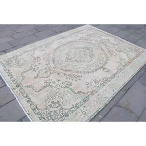 พรมตุรกีวินเทจ ขนาดใหญ่ 6.3x8.6 ฟุต พรมลายดอกไม้สีขาว - Product Image 3