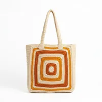 Sac fourre-tout décontracté bohème pour femme en crochet avec motif à rayures géométriques, design ouvert durable, bandoulière pour usage quotidien