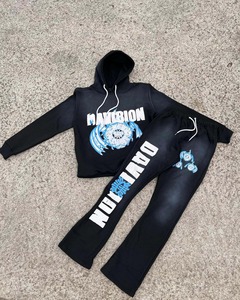 Ensemble de survêtements de jogging avec sérigraphie délavée pour hommes, survêtements personnalisés de haute qualité pour garçons, sweats à capuche Boxy Fit et pantalons de survêtement évasés - Product Image 1