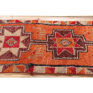 Turkish Vintage Rug, 2.4x8.4 ft <b>Runner</b> Rug, <b>Red</b> Herki Patchwork Rug - Product Image 3
