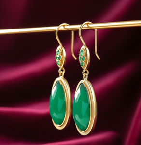 Statement 5.5 Inch <b>Green</b> CZ Multi-Stone Drop Earrings 925 Sterling Silver 18K Gold Plated Dangle Drop Earring Gift for Her - Product Image 3