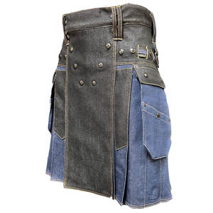 Kilt utilitaire en denim durable bicolore noir et marine 2026 pour hommes, poches cargo, boucle et fermeture à bouton - Product Image 2