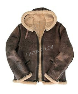 Blouson à capuche pour homme en fourrure de mouton B3 Veste en cuir de mouton vieilli Décontracté Chaud Remplissage Mode Manteau Biker Veste en peau de mouton OEM - Product Image 1