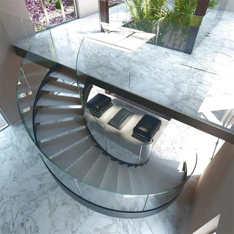 CBMmart Modern kapalı el-dövme Metal Spiral merdiven ahşap kavisli merdiven