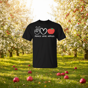 Camiseta Peace Love Apples unisex para adultos, manga corta, cuello redondo, serigrafía, diseño promocional - Product Image 3
