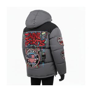 Chaqueta acolchada con estilo para hombre, tela de nailon suave GSM 380, diseño gráfico urbano gris, parche bordado personalizado, chaqueta acolchada con Logo para hombre - Product Image 4