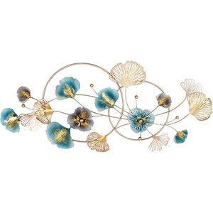 กรอบใบแปะก๊วยสีน้ำเงินและทองงานศิลปะโลหะสำหรับตกแต่งผนังสวยงามไร้สนิม - Product Image 1