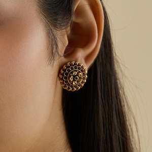 Boucle d'oreille religieuse de style antique 178637 avec motif floral, sertie de zircon, en laiton, perle et turquoise, idéale pour les mariages et les fêtes - Product Image 2
