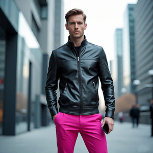 Chest Pocket Letterman PU Leather Jacket Men's Customize Vintage Genuine Leather Jackets Men Letterman Leather <b>Coat</b> Mens - Product Image 4