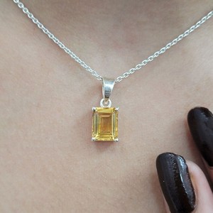Collier pendentif en citrine taille émeraude, argent sterling 925, bijoux faits à la main, cadeau de haute qualité pour enfants, pierre de naissance de novembre - Product Image 3