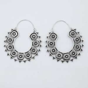 Nouvelles Boucles d'Oreilles Créoles Bohèmes à Motifs Floraux, en Laiton Plaqué Argent, pour Femmes, Vente en Gros OEM ODM - Product Image 2