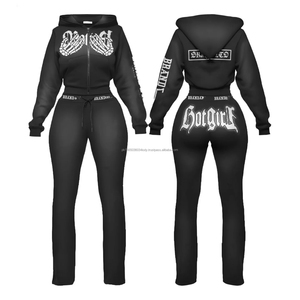 Conjunto de Sudadera y Pantalones Deportivos con Estampado de Apliques Personalizados, Lavado Ácido, con Cremallera, Pantalones Capri, Conjunto Deportivo Rosa - Product Image 4