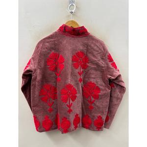 เสื้อแจ็คเก็ตบอมเบอร์กำมะหยี่ปักลายซูซานีแบบกลับด้านได้ รุ่นกุลบาร์ฮาร์ สีชมพูอมแดงเข้ม งานฝีมือจากไจปุร์ สีแมนดาริน - Product Image 1