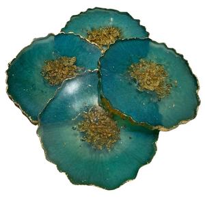 Sous-verres en résine 10x10 cm avec bords dorés, design unique, faits à la main, lot de 4 pièces, accessoires de cuisine, vente chaude 2024 - Product Image 2