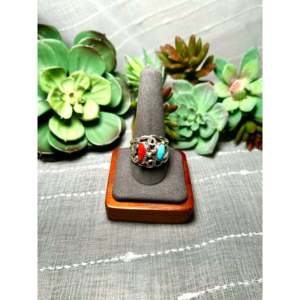 Handmade Navajo Multi-Stone Bezel-<b>Set</b> <b>Ring</b> Size 11.25 Featuring <b>Sterling</b> <b>Silver</b> & Coral Gemstone for Everyday Wear-IGI Certified - Product Image 1
