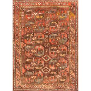Alfombra Kiaan Grande de Lana Anudada a Mano, Rectangular 9x12, Diseño Geométrico Abstracto para Entrada, Pasillo, Modelo Paem-150, Rojo Naranja - Product Image 1