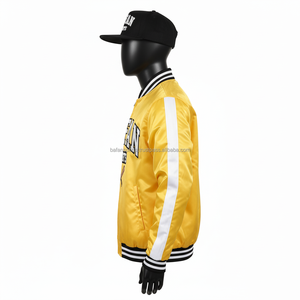 Blouson aviateur en satin de haute qualité 240 GSM jaune or avec rayures blanches veste en satin de conception de logo brodé personnalisé pour homme - Product Image 4