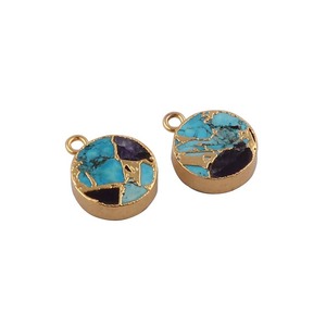 Connecteurs en turquoise bleu cuivré pour la fabrication DIY, turquoise Mohave plaqué or, pendentifs et breloques classiques pour bijoux fins - Product Image 1