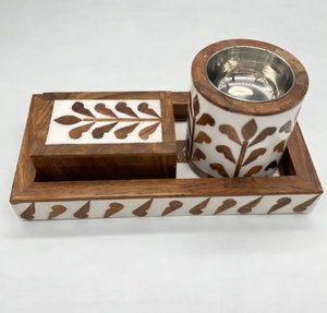 Brûleur d'encens traditionnel artisanal en bois d'acacia arabe avec incrustations, écologique, boîte de rangement pour Bakhoor, usage religieux, toutes saisons - Product Image 6