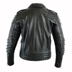 Veste en cuir pour homme en peau de mouton, couleur personnalisée, longue, fine, cloutée, pour homme, punk rock, motard, course, imperméable, respirante - Product Image 3